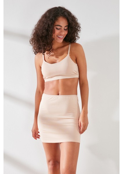 C11437 Kadın Modal Cotton Mini Jüpon Ten
