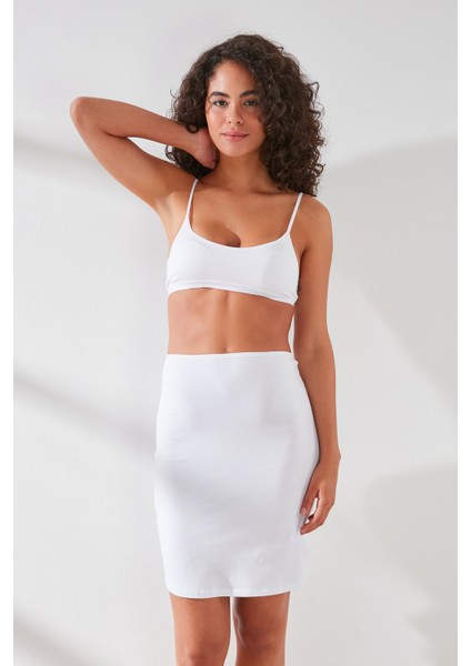C11438 Kadın Modal Cotton Mini Jüpon Beyaz