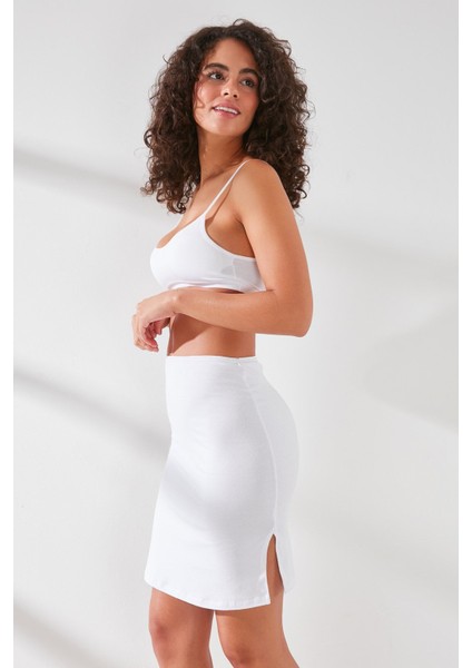 C11438 Kadın Modal Cotton Mini Jüpon Beyaz