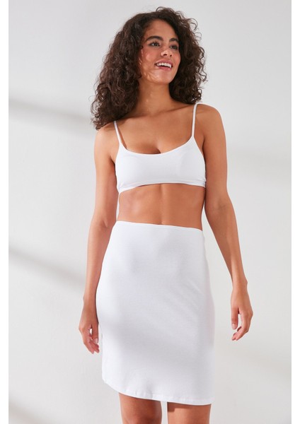 C11438 Kadın Modal Cotton Mini Jüpon Beyaz