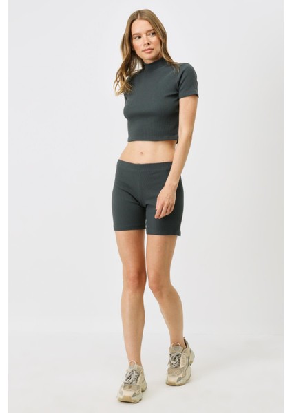 Kadın Fitilli Örme Uzun Boxer 931 Füme