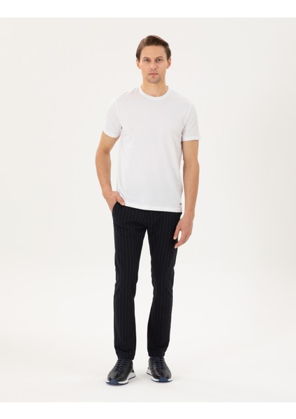 Erkek Lacivert Slim Fit Çizgili Kanvas Pantolon 50295931-VR033