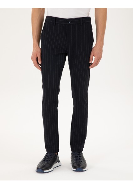 Erkek Lacivert Slim Fit Çizgili Kanvas Pantolon 50295931-VR033 fiyatları
