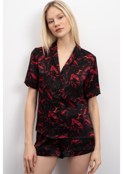 Nissa Desenli Saten Kısa Pijama Takımı