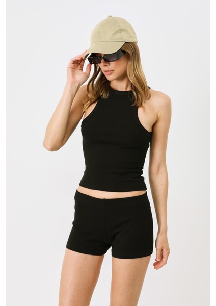 Kadın Fitilli Örme Kısa Boxer 930 Siyah