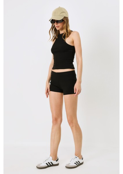 Kadın Fitilli Örme Kısa Boxer 930 Siyah
