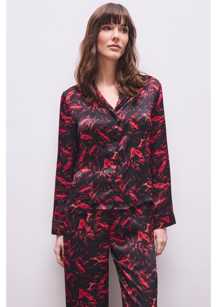 Nissa Desenli Saten Uzun Pijama Takım