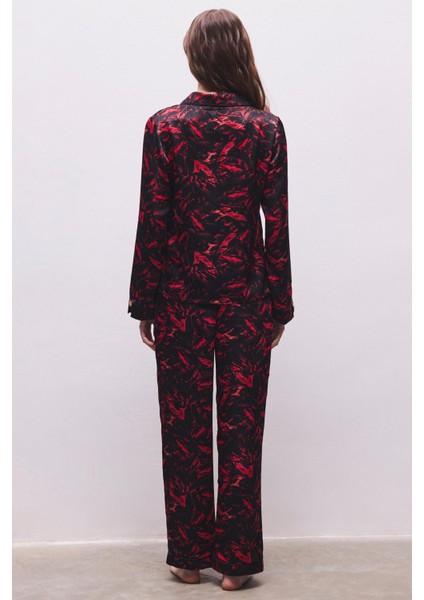Nissa Desenli Saten Uzun Pijama Takım indirimleri