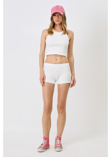 Kadın Fitilli Örme Kısa Boxer 930 Ekru