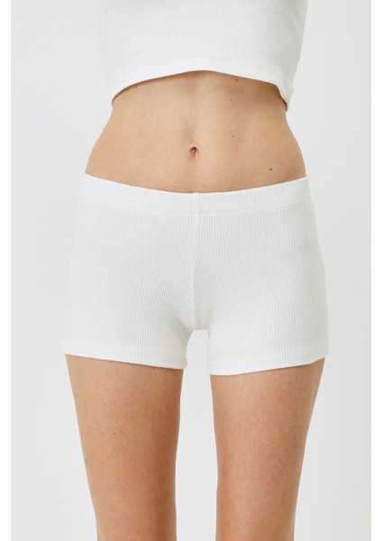 Kadın Fitilli Örme Kısa Boxer 930 Ekru