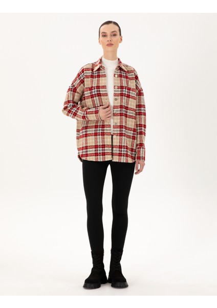 Kadın Kırmızı Oversize Uzun Kollu Gömlek 50292294-VR030 fırsatları