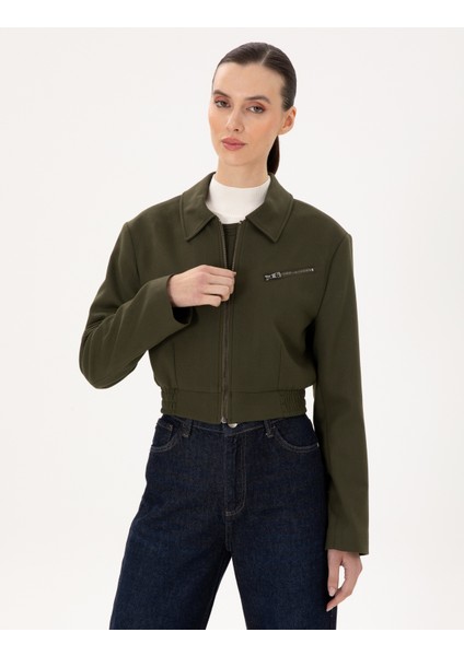Kadın Haki Crop Top Ceket 50290809-VR027
