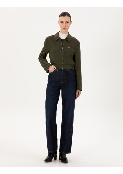 Kadın Haki Crop Top Ceket 50290809-VR027 fırsatları