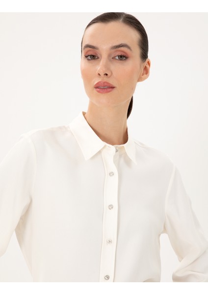 Kadın Ekru Comfort Fit Uzun Kollu Gömlek 50292250-VR019 fiyatları
