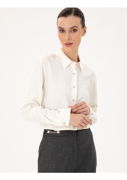 Kadın Ekru Comfort Fit Uzun Kollu Gömlek 50292250-VR019 modelleri