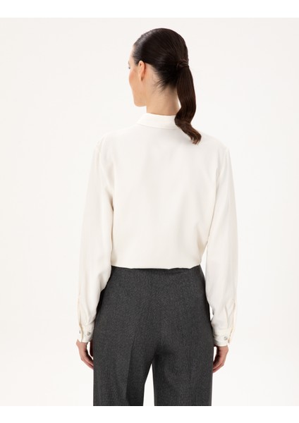 Kadın Ekru Comfort Fit Uzun Kollu Gömlek 50292250-VR019 indirimleri