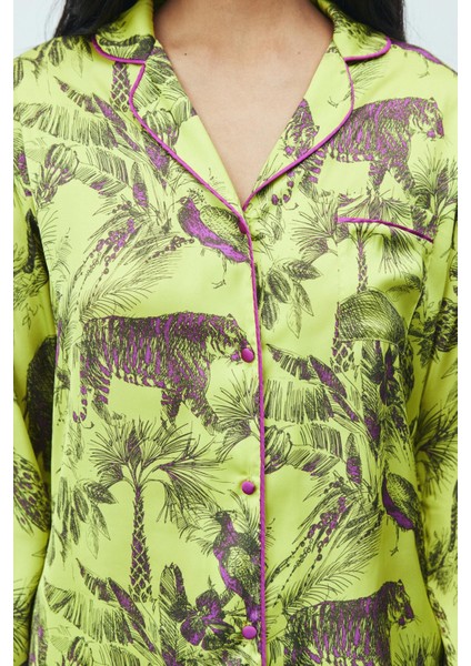 Amour Saten Jardin Desenli Uzun Pijama Takımı modelleri