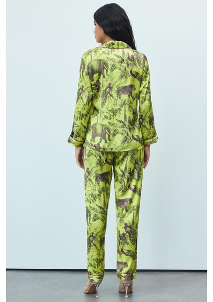 Amour Saten Jardin Desenli Uzun Pijama Takımı fırsatları