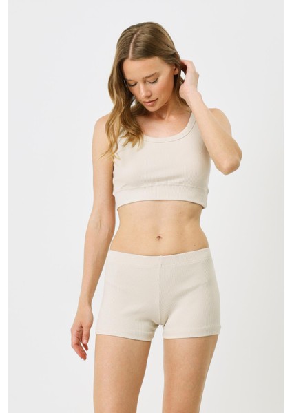 Kadın Fitilli Örme Kısa Boxer 930 Bej