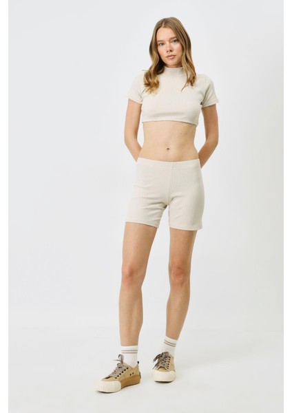 Kadın Fitilli Örme Uzun Boxer 931 Bej