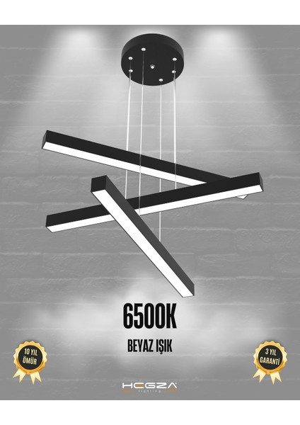 Trillizo (Siyah Kasa, Beyaz Işık) Ledli Modern Sarkıt Linear LED Avize Salon Mutfak Oturma Odası Yatak Odası Antre Hol LED