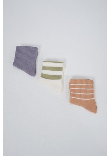 Çizgili Kısa 3'lü Soket Çorap Seti Çikolata fırsatları