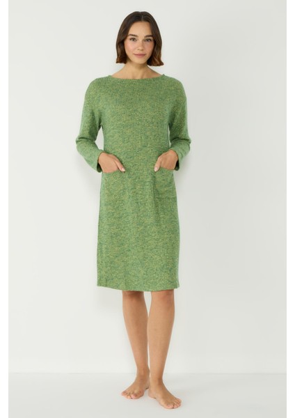 Kaşkorse Kayık Yaka Düşük Omuz Uzun Kol Cepli Elbise 405047 Haki fiyatları