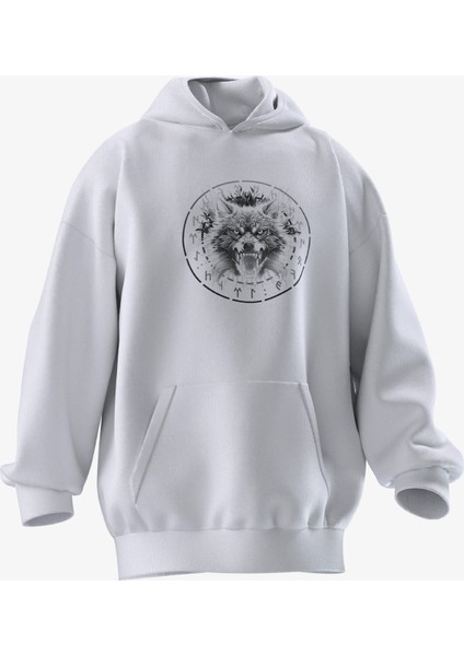 Göktürkçe Detaylı Kurt Tasarımlı Hoodie