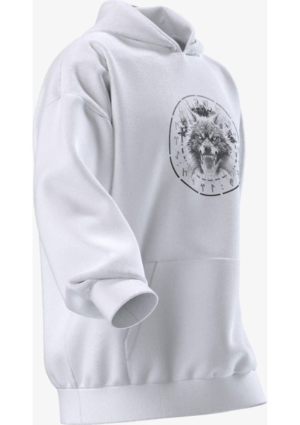 Göktürkçe Detaylı Kurt Tasarımlı Hoodie