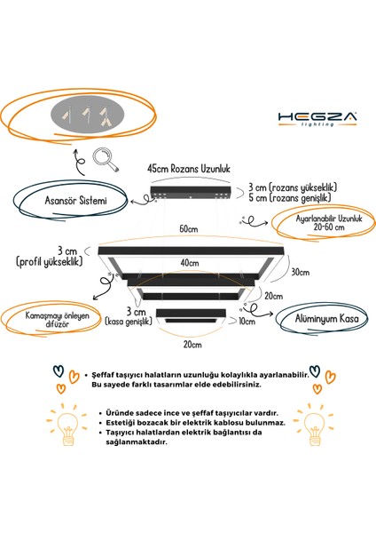 Hermano (Siyah Kasa, Beyaz Işık) Ledli Modern Sarkıt Linear LED Avize Salon Mutfak Oturma Odası Yatak Odası Antre Hol LED modelleri
