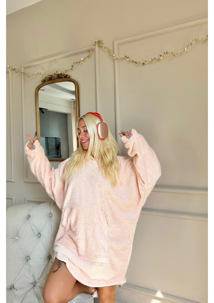 Somon Kapşonlu Tam Peluş Oversize Sweat Panço Pijama fiyatları
