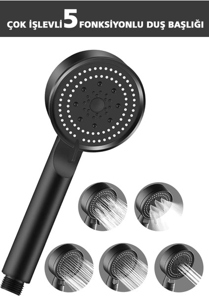 Krizantem Ayarlanabilir 5 Fonksiyonlu Basınçlı Turbo El Duş Başlığı Ultra Lüx Düz Spa Masaj