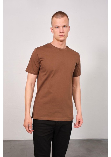 Erkek Bisiklet Yaka 2'li Regular Fit Basic T-Shirt 990 Kahverengi/indigo modelleri