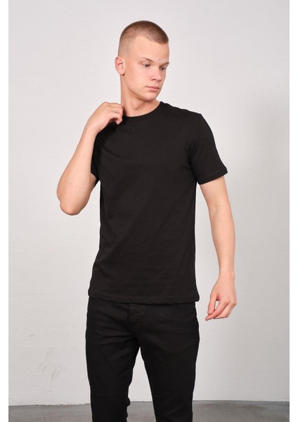 Erkek Bisiklet Yaka 2'li Regular Fit Basic T-Shirt 990 Gri/siyah