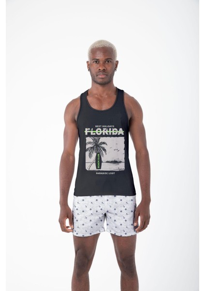 Erkek Atlet Sıfır Kol Baskılı T-Shirt M-0382