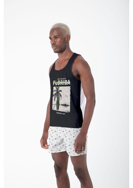 Erkek Atlet Sıfır Kol Baskılı T-Shirt M-0382