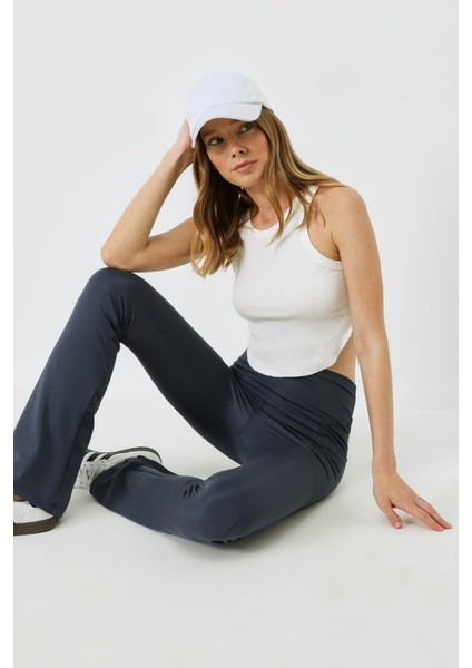 Cepli Yüksek Bel Ispanyol Paça Uzun Spor Tayt 9405 Indigo fiyatları