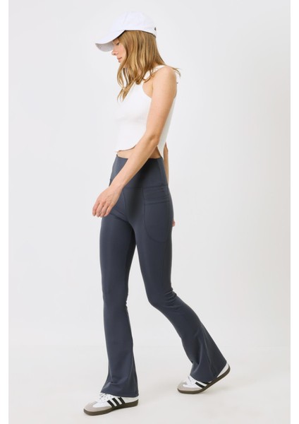 Cepli Yüksek Bel Ispanyol Paça Uzun Spor Tayt 9405 Indigo modelleri