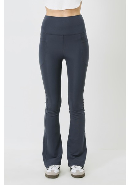Cepli Yüksek Bel Ispanyol Paça Uzun Spor Tayt 9405 Indigo fırsatları