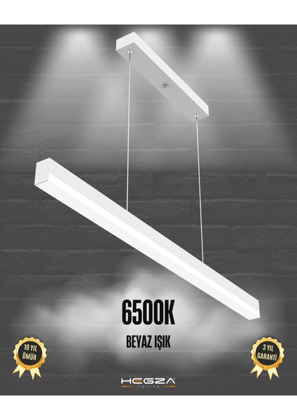 Magro 120CM (Beyaz Kasa, Beyaz Işık) Ledli Modern Sarkıt Linear LED Avize Salon Mutfak Oturma Odası Yatak Odası Antre Hol Ofis LED