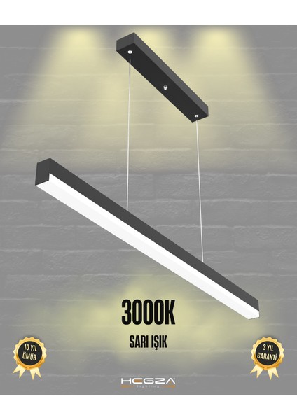 Magro 120CM (Siyah Kasa, Sarı Işık) Ledli Modern Sarkıt Linear LED Avize Salon Mutfak Oturma Odası Yatak Odası Antre Hol Ofis LED