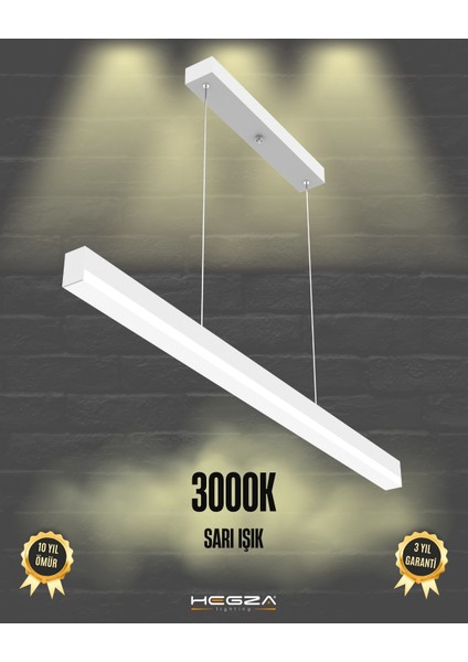 Magro 100CM (Beyaz Kasa, Sarı Işık) Ledli Modern Sarkıt Linear LED Avize Salon Mutfak Oturma Odası Yatak Odası Antre Hol Ofis LED