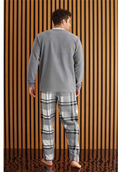 Melanj Ekose Desenli polar erkek pijama takımı modelleri