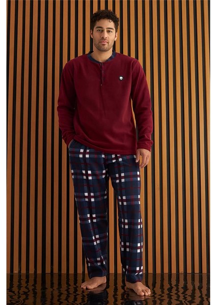 Bordo Lacivert Ekose Desenli polar erkek pijama takımı fiyatları
