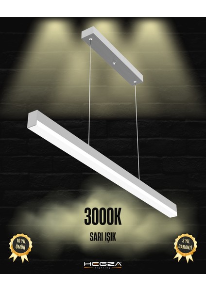 Magro 120CM (Gri Kasa, Sarı Işık) Ledli Modern Sarkıt Linear LED Avize Salon Mutfak Oturma Odası Yatak Odası Antre Hol Ofis LED