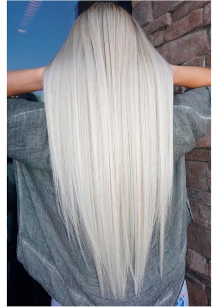 Platin Düz Uzun Yarım Ay Saç - 3 Parça Çıt Çıt 80 cm 270 gr