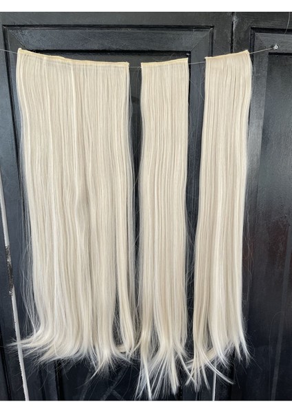 Platin Düz Uzun Yarım Ay Saç - 3 Parça Çıt Çıt 80 cm 270 gr fiyatları