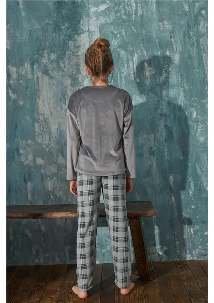 Gri Sundays Desenli Exclusive Kadife Kız Çocuk Pijama Takımı indirimleri