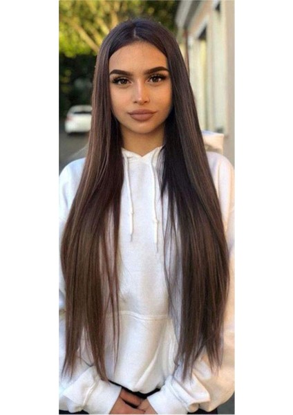 Kestane Düz Uzun Yarım Ay Saç - 3 Parça Çıt Çıt - 75 cm 230 gr fiyatları