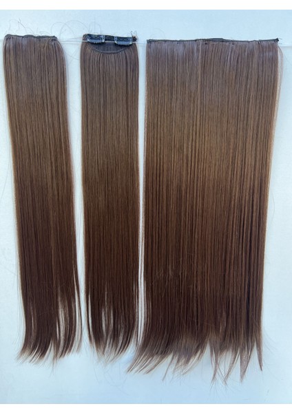 Kestane Düz Uzun Yarım Ay Saç - 3 Parça Çıt Çıt - 75 cm 230 gr